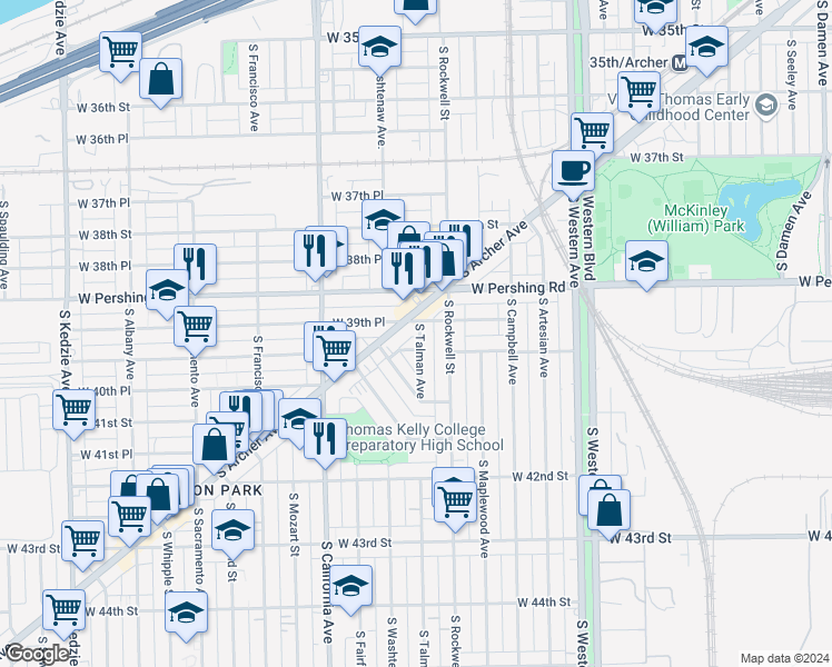map of restaurants, bars, coffee shops, grocery stores, and more near 3938 South Talman Avenue in Chicago
