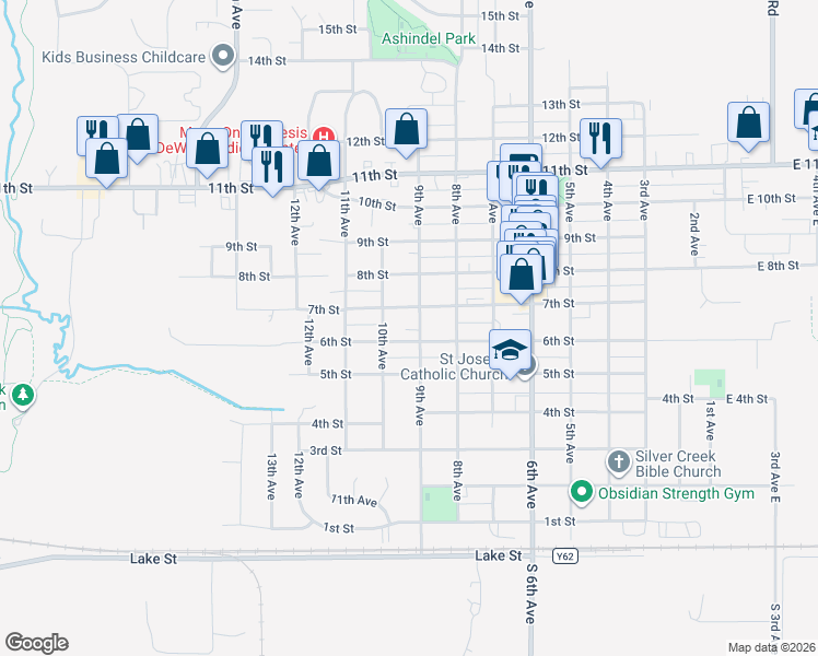 map of restaurants, bars, coffee shops, grocery stores, and more near 600-698 10th Avenue in De Witt
