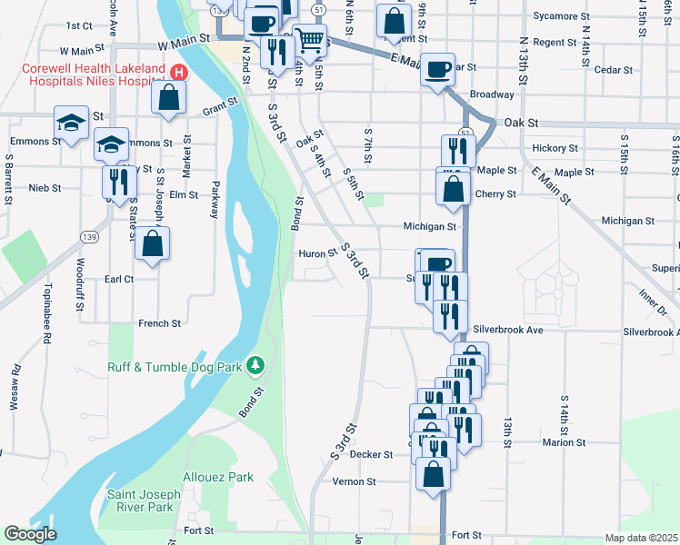 map of restaurants, bars, coffee shops, grocery stores, and more near 701 Vann Street in Niles