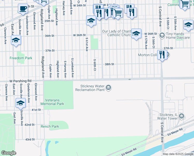 map of restaurants, bars, coffee shops, grocery stores, and more near 3835 South 60th Court in Cicero