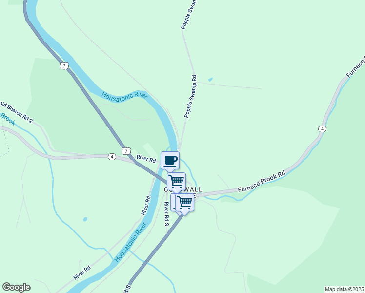 map of restaurants, bars, coffee shops, grocery stores, and more near 141 Popple Swamp Road in Cornwall