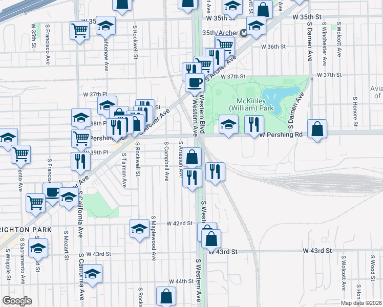 map of restaurants, bars, coffee shops, grocery stores, and more near in Chicago