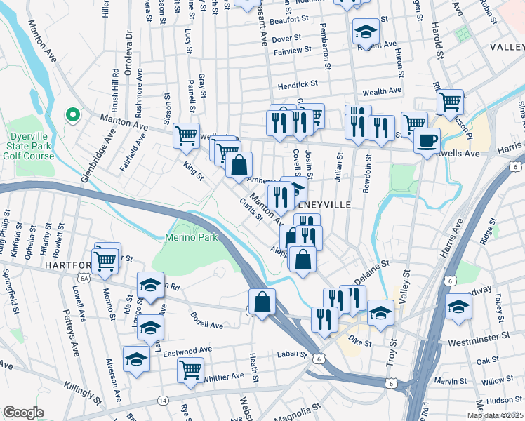 map of restaurants, bars, coffee shops, grocery stores, and more near 48 Curtis Street in Providence