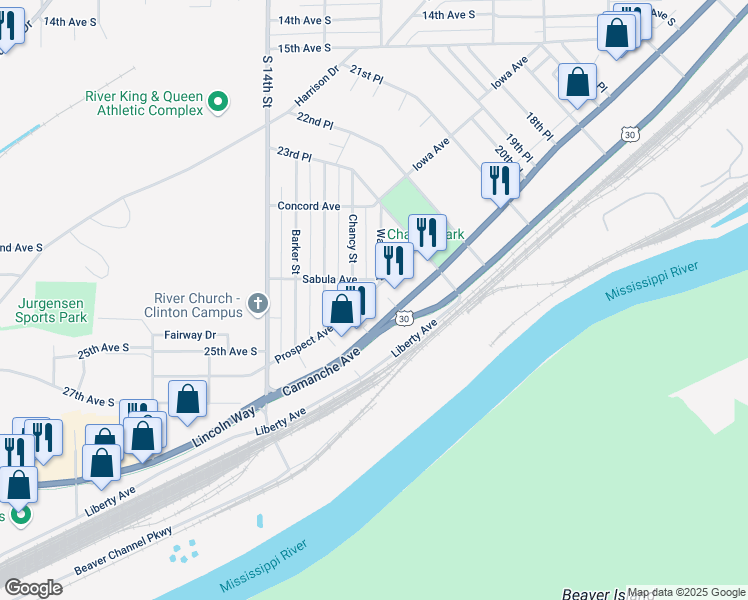 map of restaurants, bars, coffee shops, grocery stores, and more near 2401-2443 Prospect Avenue in Clinton