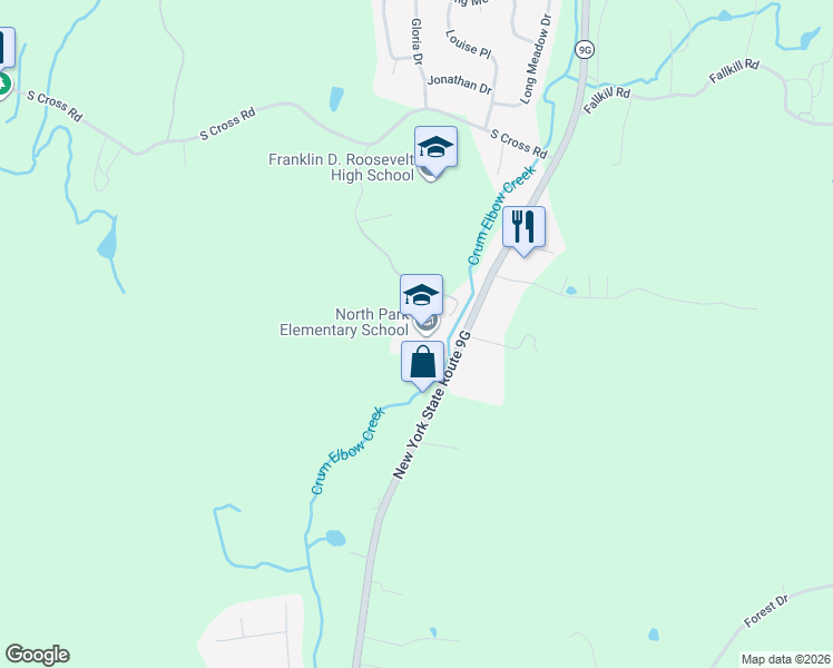 map of restaurants, bars, coffee shops, grocery stores, and more near 1593 New York 9G in Hyde Park