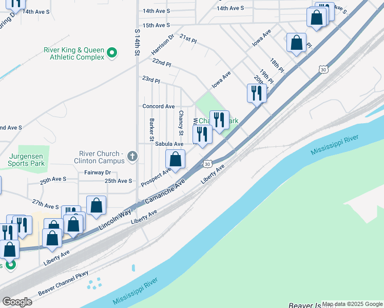 map of restaurants, bars, coffee shops, grocery stores, and more near 2401-2443 Prospect Avenue in Clinton