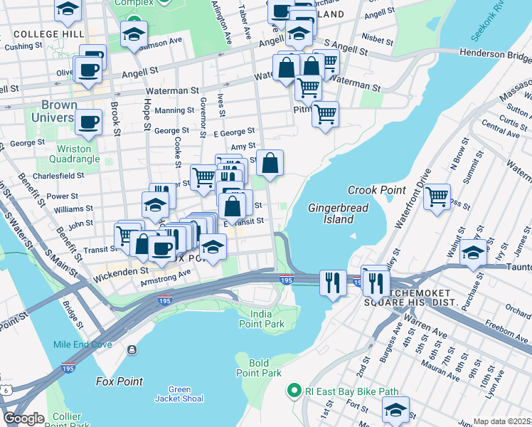 map of restaurants, bars, coffee shops, grocery stores, and more near in Providence