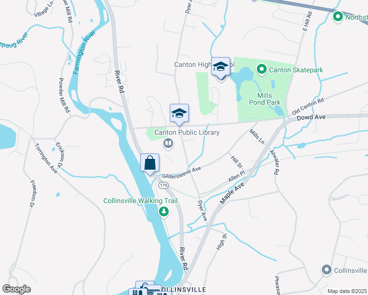 map of restaurants, bars, coffee shops, grocery stores, and more near 39 Dyer Avenue in Canton