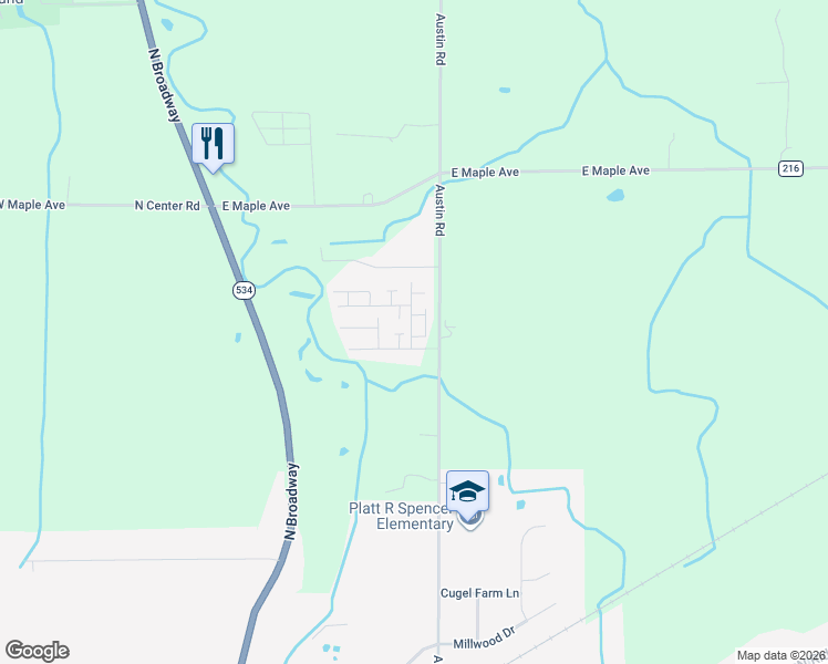 map of restaurants, bars, coffee shops, grocery stores, and more near 3583 Austin Road in Geneva