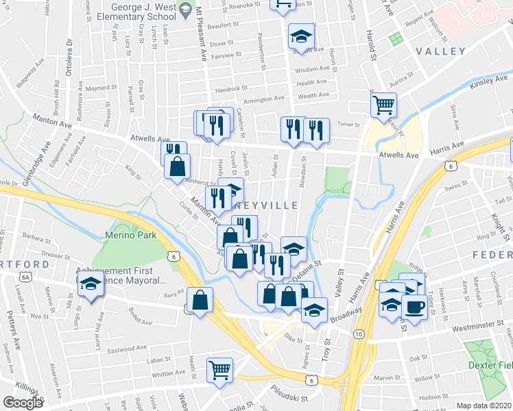 map of restaurants, bars, coffee shops, grocery stores, and more near in Providence
