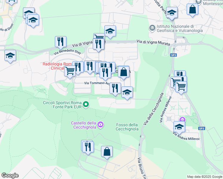 map of restaurants, bars, coffee shops, grocery stores, and more near 16 Via Francesco Patrizio da Cherso in Rome