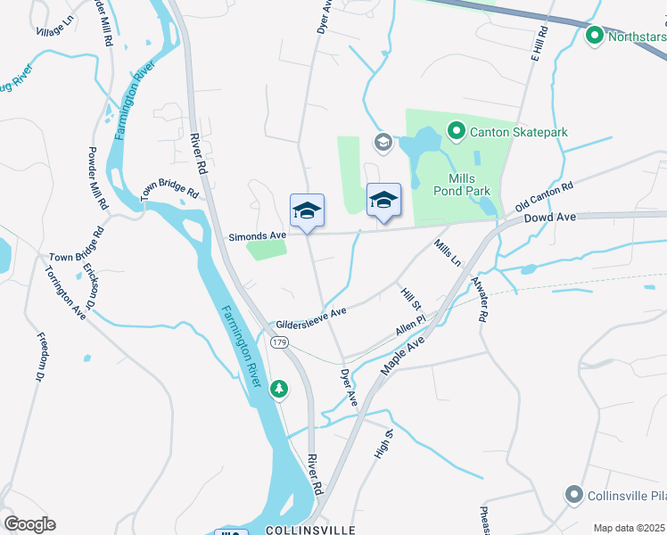 map of restaurants, bars, coffee shops, grocery stores, and more near 39 Dyer Avenue in Canton