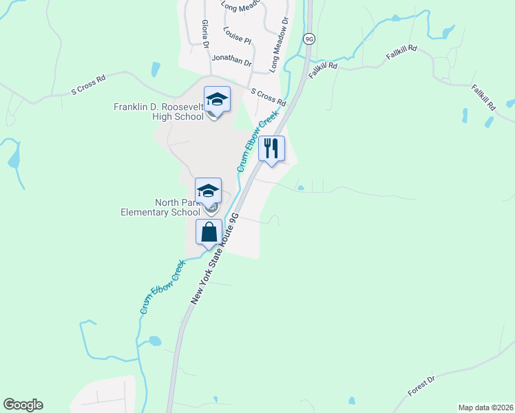 map of restaurants, bars, coffee shops, grocery stores, and more near 1630 New York 9G in Hyde Park