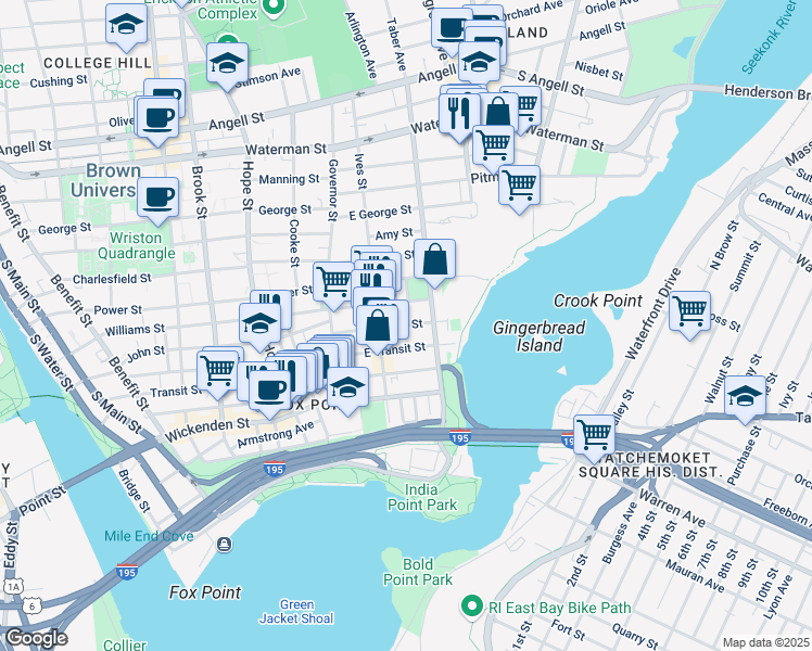 map of restaurants, bars, coffee shops, grocery stores, and more near 347 Williams Street in Providence