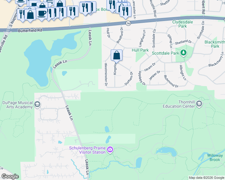 map of restaurants, bars, coffee shops, grocery stores, and more near 2326 Kingston Drive in Wheaton