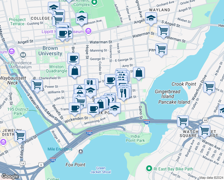 map of restaurants, bars, coffee shops, grocery stores, and more near 83 Governor Street in Providence