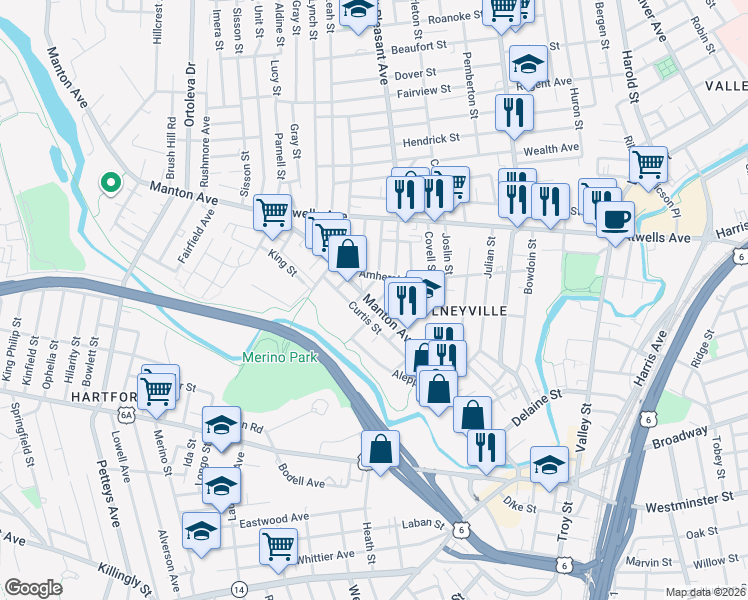 map of restaurants, bars, coffee shops, grocery stores, and more near 19 Steuben Street in Providence