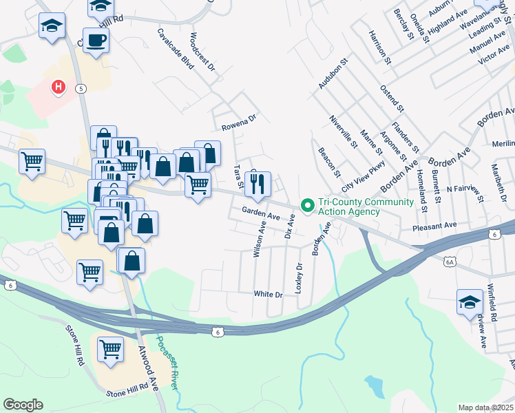 map of restaurants, bars, coffee shops, grocery stores, and more near 1149 Hartford Avenue in Johnston