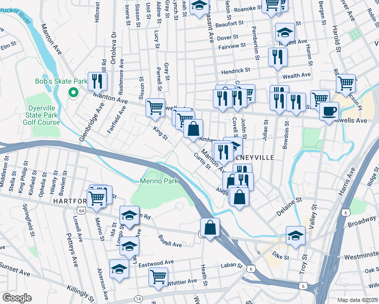 map of restaurants, bars, coffee shops, grocery stores, and more near 332 Manton Avenue in Providence