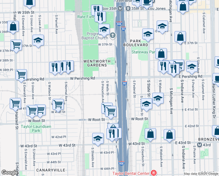 map of restaurants, bars, coffee shops, grocery stores, and more near 3917 West Wentworth Avenue in Chicago