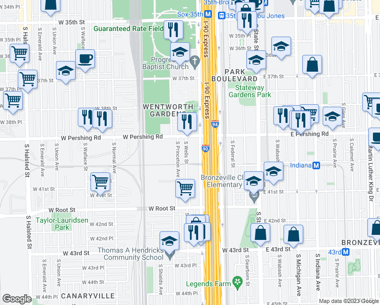 map of restaurants, bars, coffee shops, grocery stores, and more near 3917 West Wentworth Avenue in Chicago