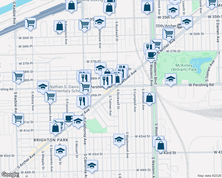 map of restaurants, bars, coffee shops, grocery stores, and more near 3910 South Archer Avenue in Chicago