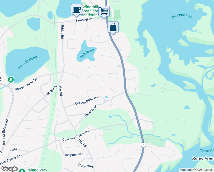 map of restaurants, bars, coffee shops, grocery stores, and more near 30 Kris Lane in Eastham