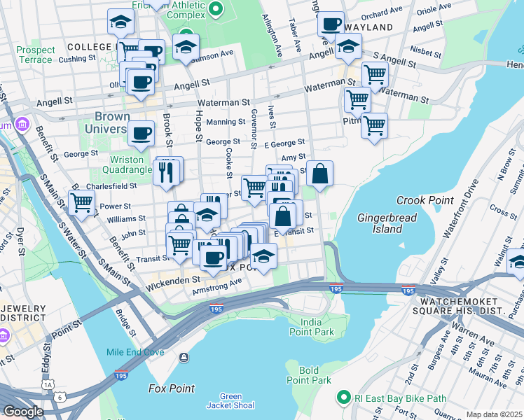 map of restaurants, bars, coffee shops, grocery stores, and more near 83 Governor Street in Providence