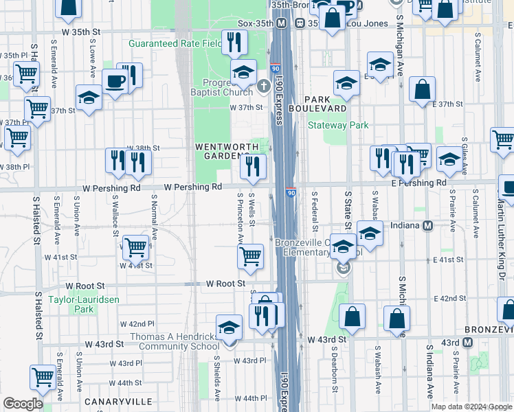 map of restaurants, bars, coffee shops, grocery stores, and more near 3917 West Wentworth Avenue in Chicago