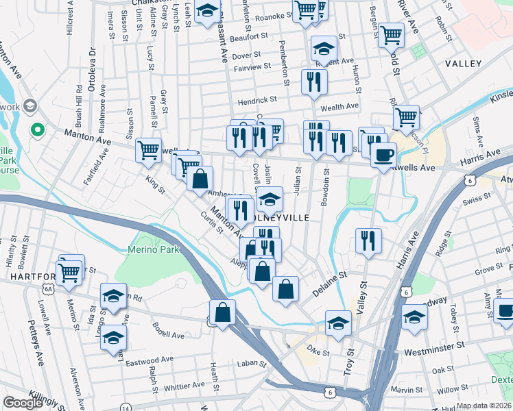 map of restaurants, bars, coffee shops, grocery stores, and more near 244 Amherst Street in Providence