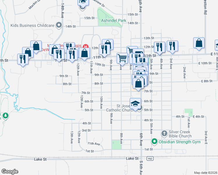 map of restaurants, bars, coffee shops, grocery stores, and more near 825 8th Street in DeWitt
