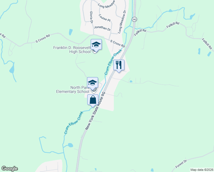 map of restaurants, bars, coffee shops, grocery stores, and more near 1617 New York 9G in Hyde Park