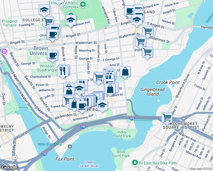 map of restaurants, bars, coffee shops, grocery stores, and more near 308 Williams Street in Providence