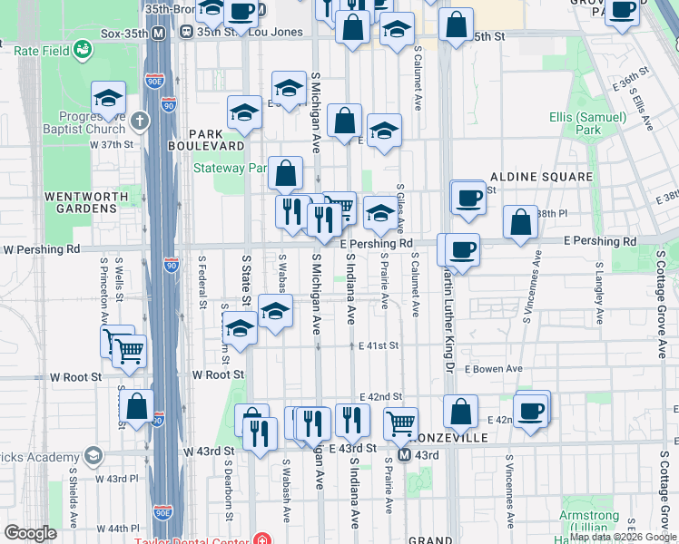 map of restaurants, bars, coffee shops, grocery stores, and more near in Chicago