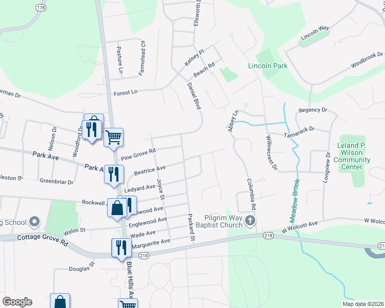 map of restaurants, bars, coffee shops, grocery stores, and more near 5 May Lane in Bloomfield