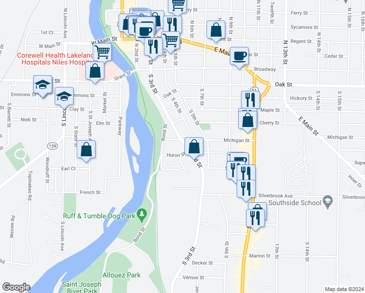 map of restaurants, bars, coffee shops, grocery stores, and more near 518 South 3rd Street in Niles
