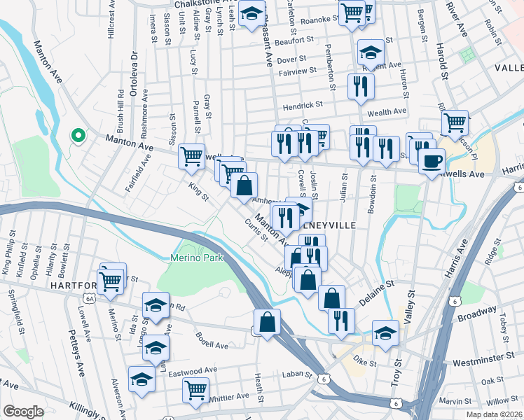 map of restaurants, bars, coffee shops, grocery stores, and more near 19 Steuben Street in Providence