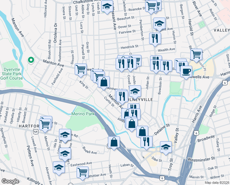 map of restaurants, bars, coffee shops, grocery stores, and more near 19 Steuben Street in Providence