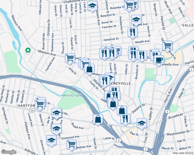 map of restaurants, bars, coffee shops, grocery stores, and more near 19 Steuben Street in Providence