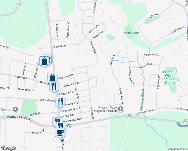 map of restaurants, bars, coffee shops, grocery stores, and more near 5 May Lane in Bloomfield