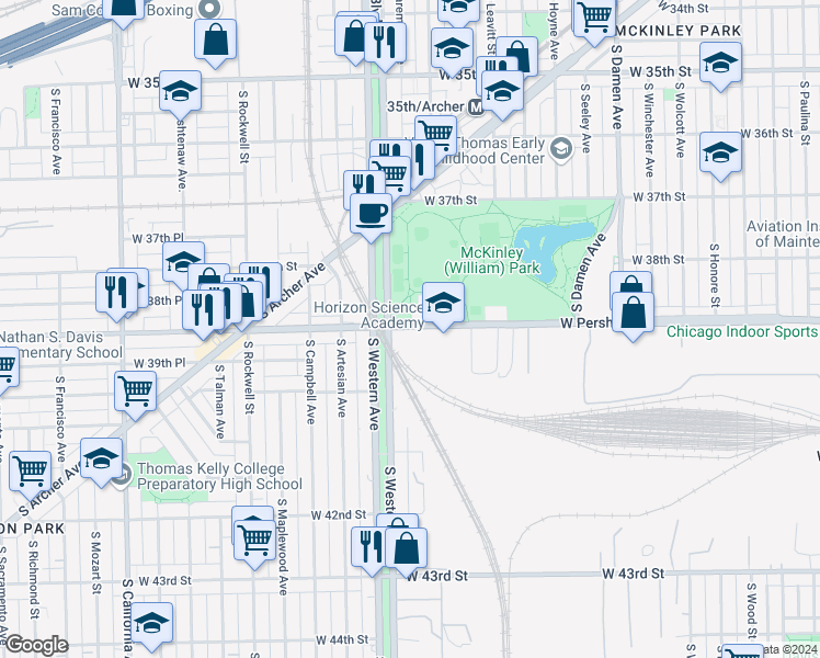 map of restaurants, bars, coffee shops, grocery stores, and more near in Chicago