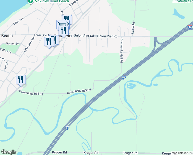 map of restaurants, bars, coffee shops, grocery stores, and more near 9683 Community Hall Road in Union Pier