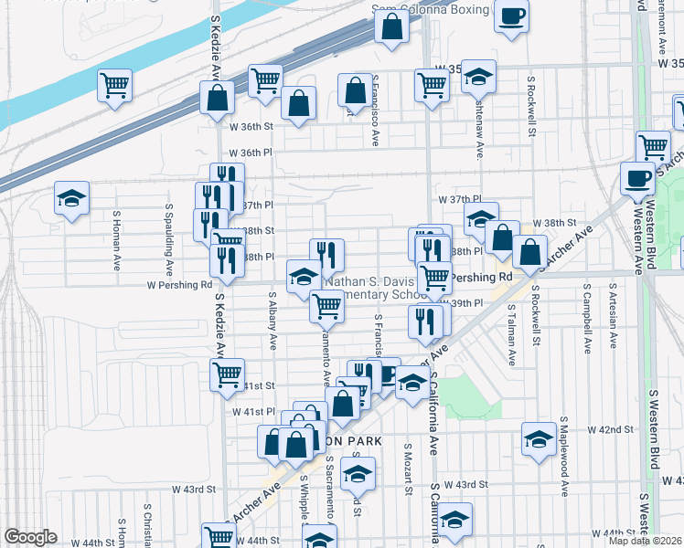 map of restaurants, bars, coffee shops, grocery stores, and more near in Chicago