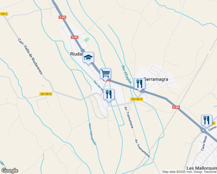 map of restaurants, bars, coffee shops, grocery stores, and more near 3B Passatge Girona in Riudarenes