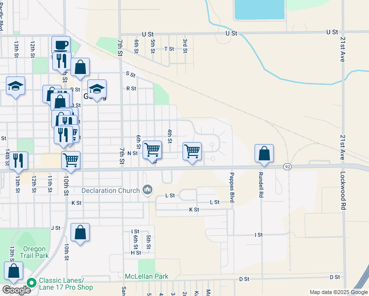 map of restaurants, bars, coffee shops, grocery stores, and more near 320 N Street in Gering