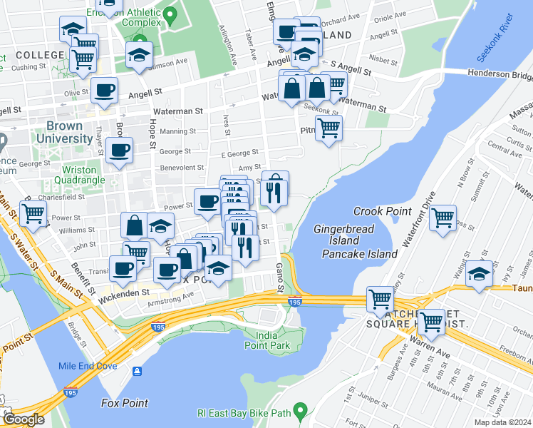 map of restaurants, bars, coffee shops, grocery stores, and more near 347 Williams Street in Providence