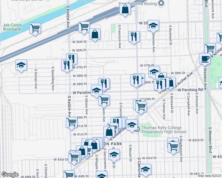 map of restaurants, bars, coffee shops, grocery stores, and more near in Chicago