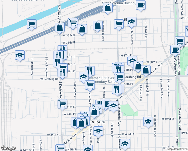 map of restaurants, bars, coffee shops, grocery stores, and more near in Chicago
