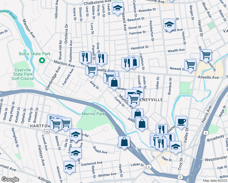 map of restaurants, bars, coffee shops, grocery stores, and more near 332 Manton Avenue in Providence