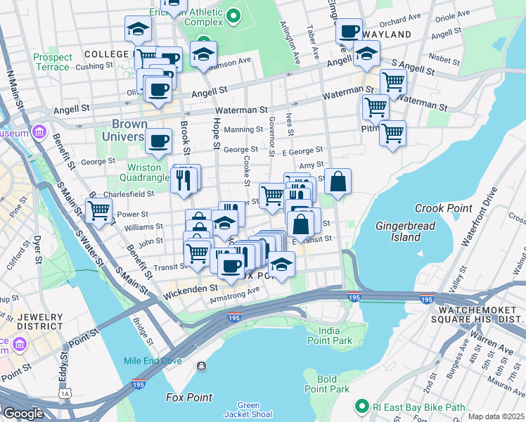 map of restaurants, bars, coffee shops, grocery stores, and more near 83 Governor Street in Providence